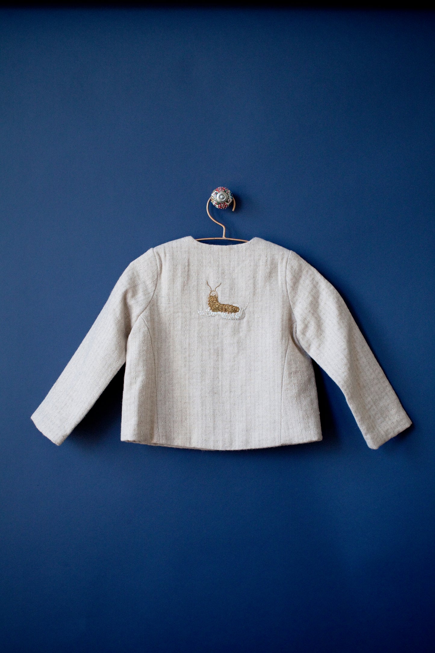 Luxury Wool Coat for Girls with Unique Caterpillar Embroidery