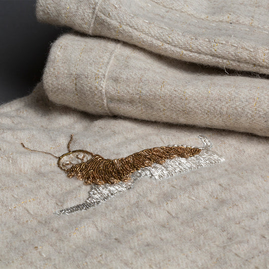 Luxury Wool Coat for Girls with Unique Caterpillar Embroidery