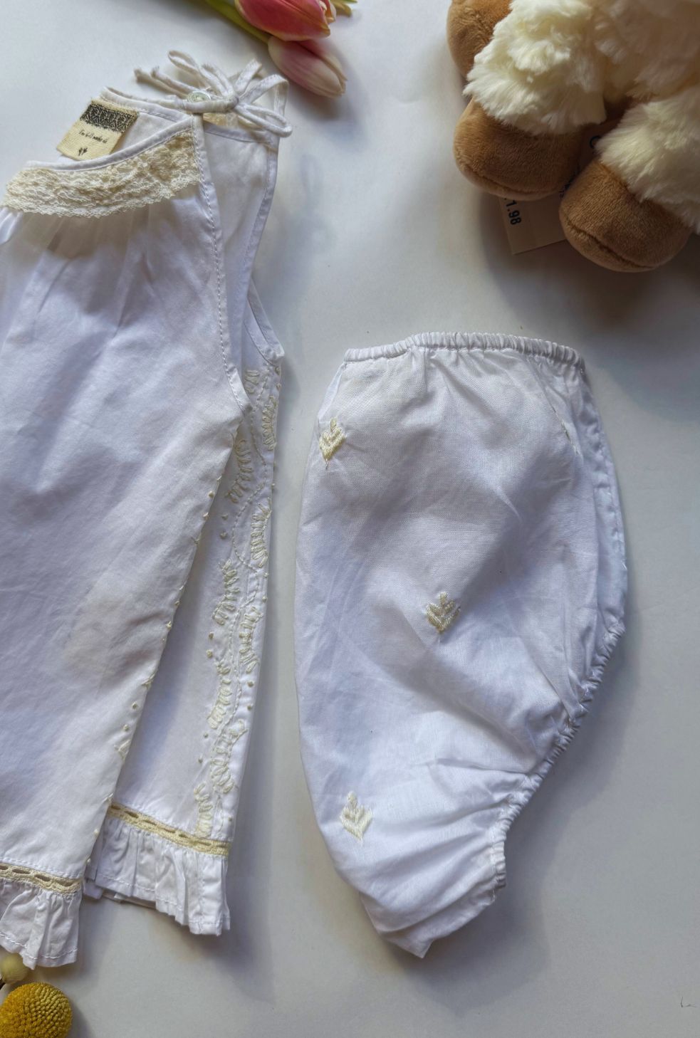 Baby Girl's 2 Pc Set - Dress With Shoulder Bow & Bloomer Set