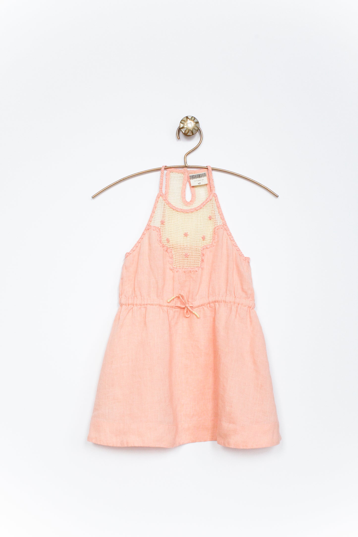 Summer Sculpt: Halter-Neck Dress with Mesh Embroidery & Hand-Stitched Details