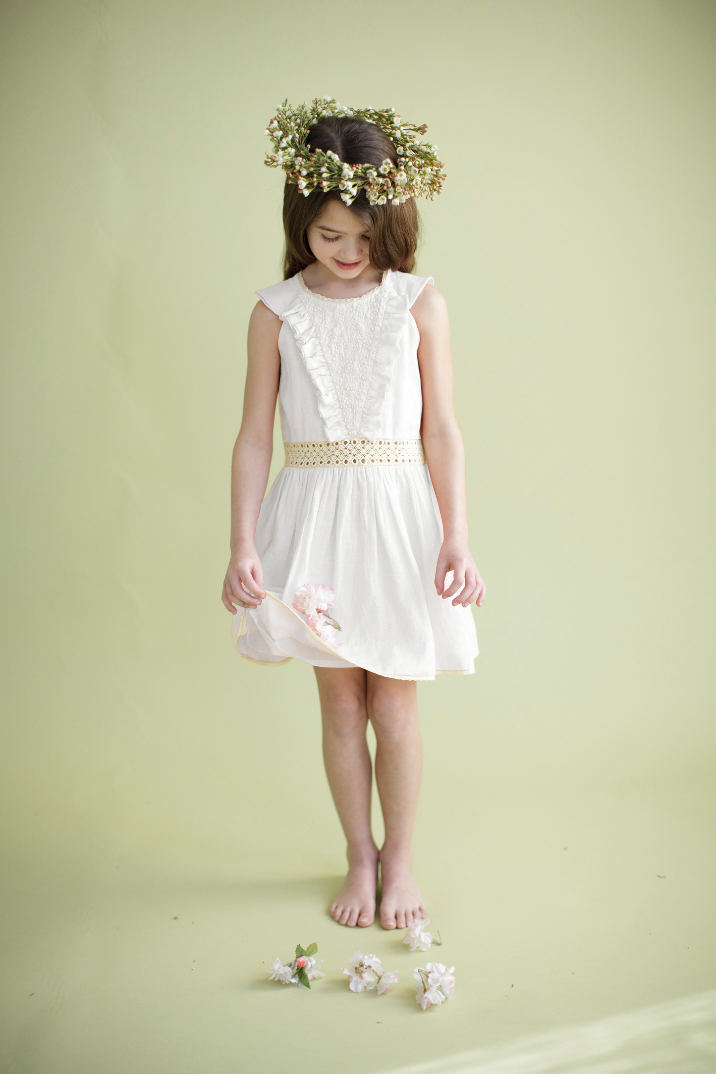 Ethereal Charm: Hand-Embroidered Summer Dress with Lace Accents
