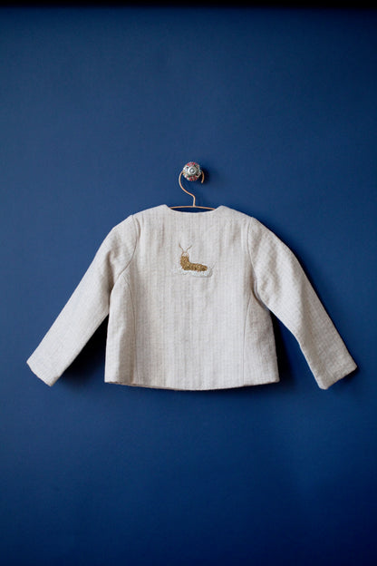 Luxury Wool Coat for Girls with Unique Caterpillar Embroidery