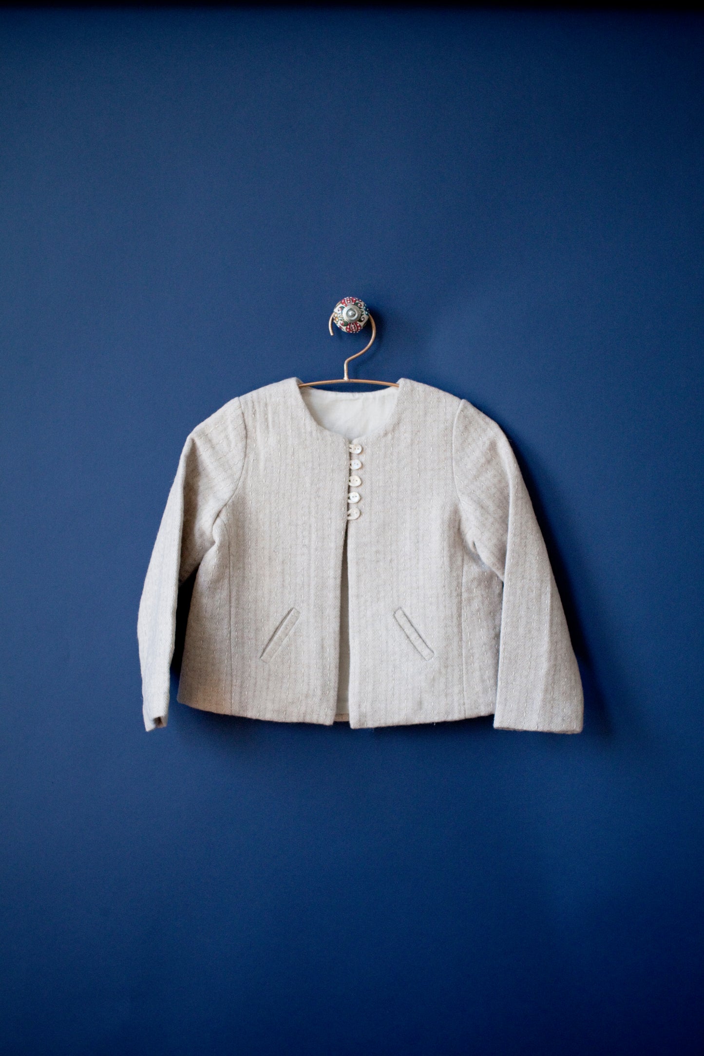 Luxury Wool Coat for Girls with Unique Caterpillar Embroidery