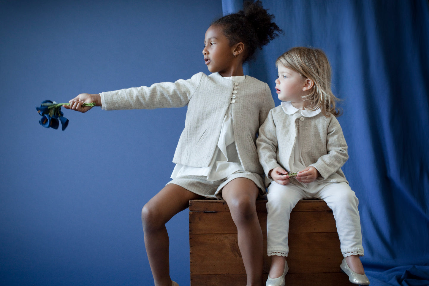 Luxury Wool Coat for Girls with Unique Caterpillar Embroidery