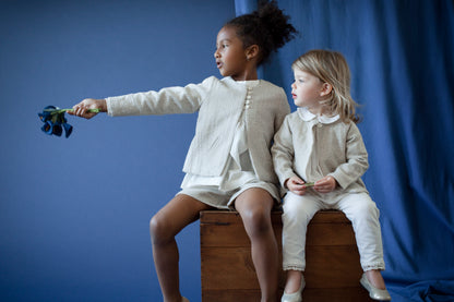Luxury Wool Coat for Girls with Unique Caterpillar Embroidery