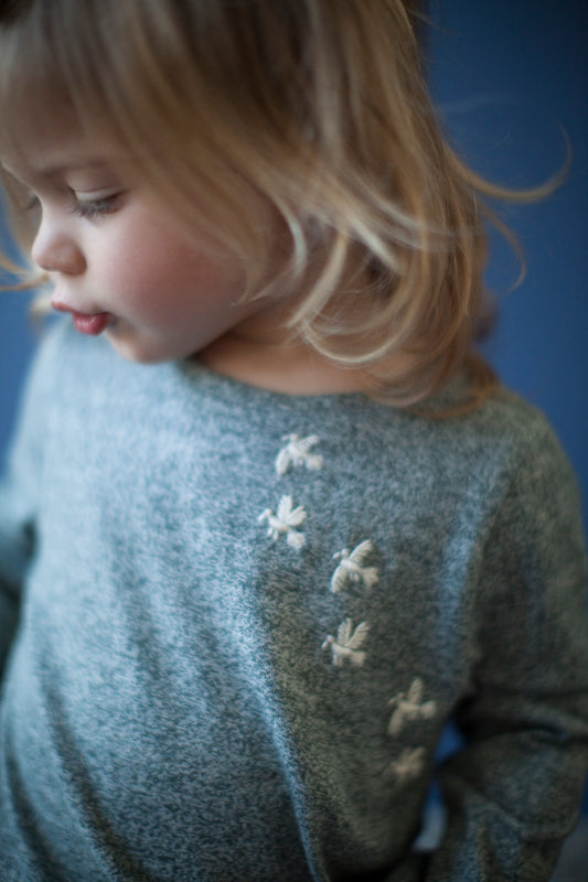 Green Heather Bird Embroidery Top
