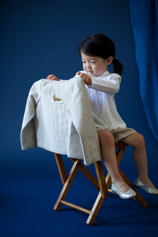 Luxury Wool Coat for Girls with Unique Caterpillar Embroidery