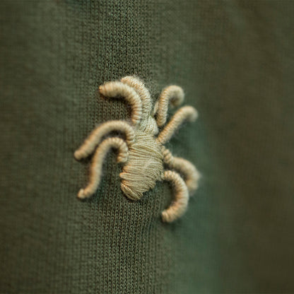 Girls Hand-Embroidered Spider Tee – Forest Green