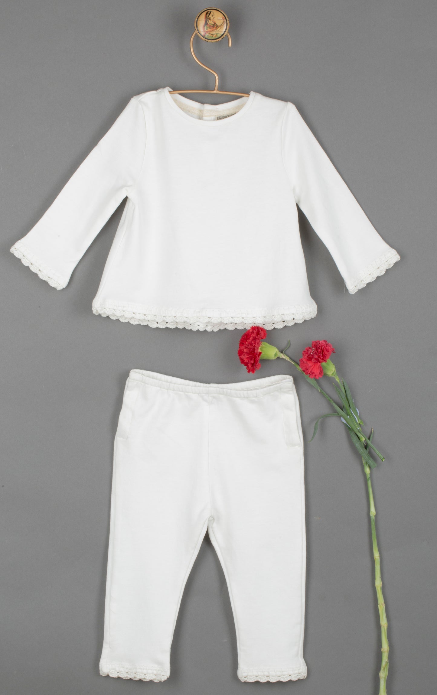 Crochet Embellished Top and Pant Set  - Baby Girl
