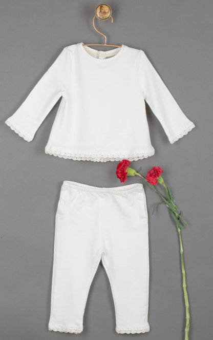 Crochet Embellished Top and Pant Set  - Baby Girl