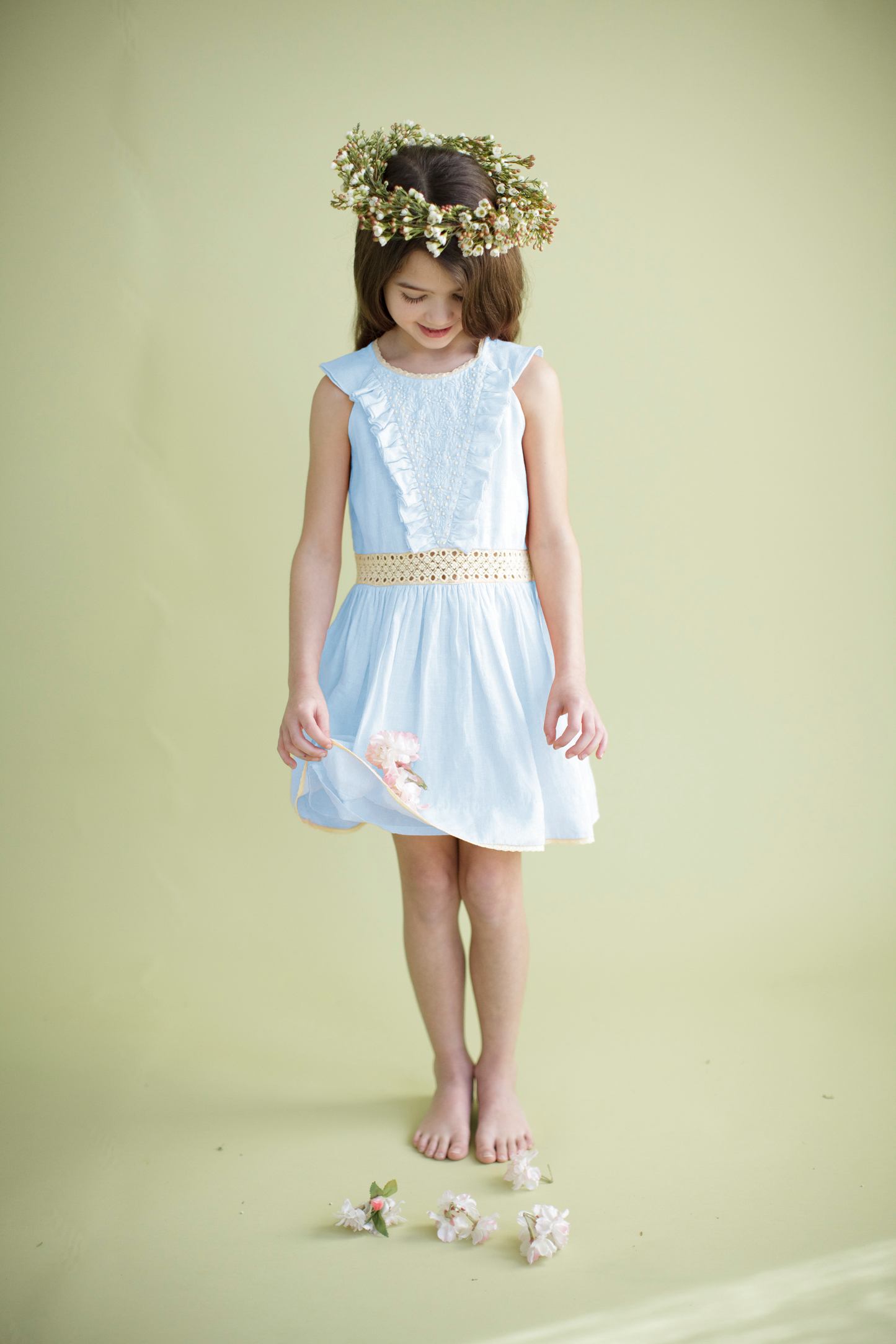 Ethereal Charm: Hand-Embroidered Summer Dress with Lace Accents